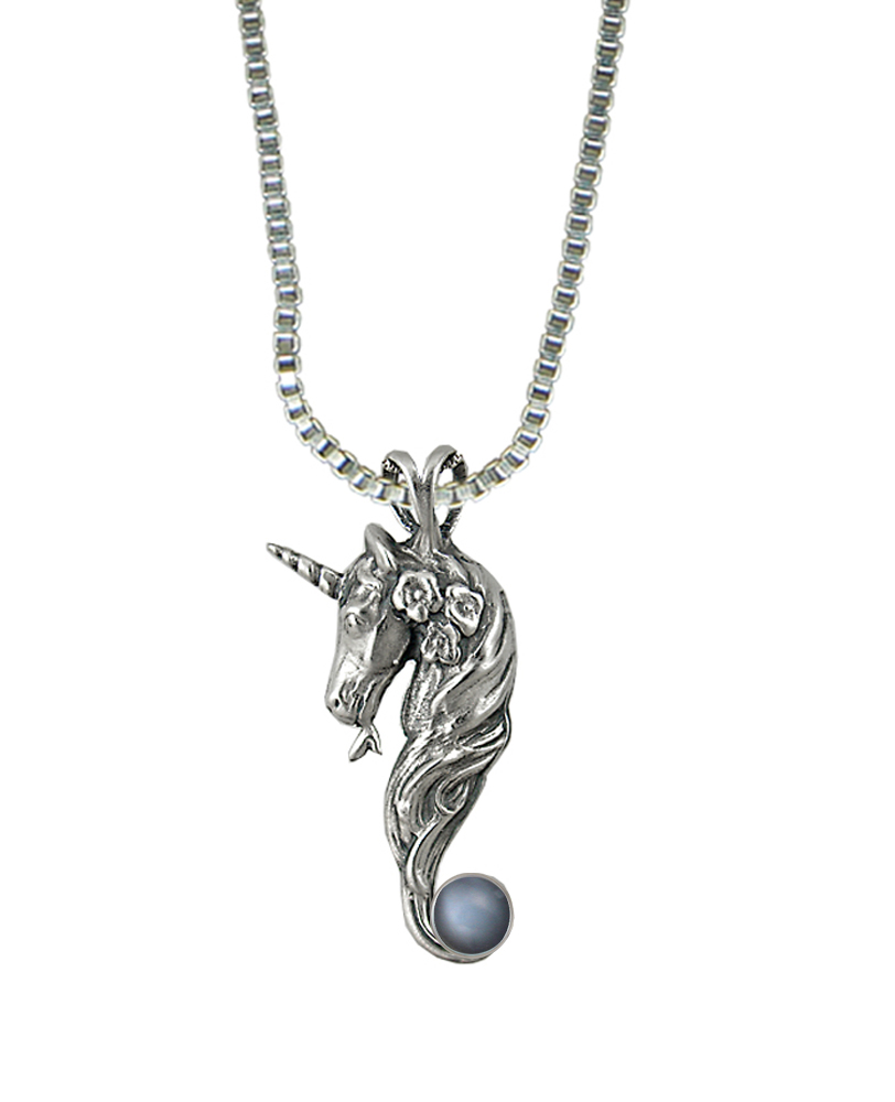 Sterling Silver Unicorn of Beauty Pendant With Grey Moonstone